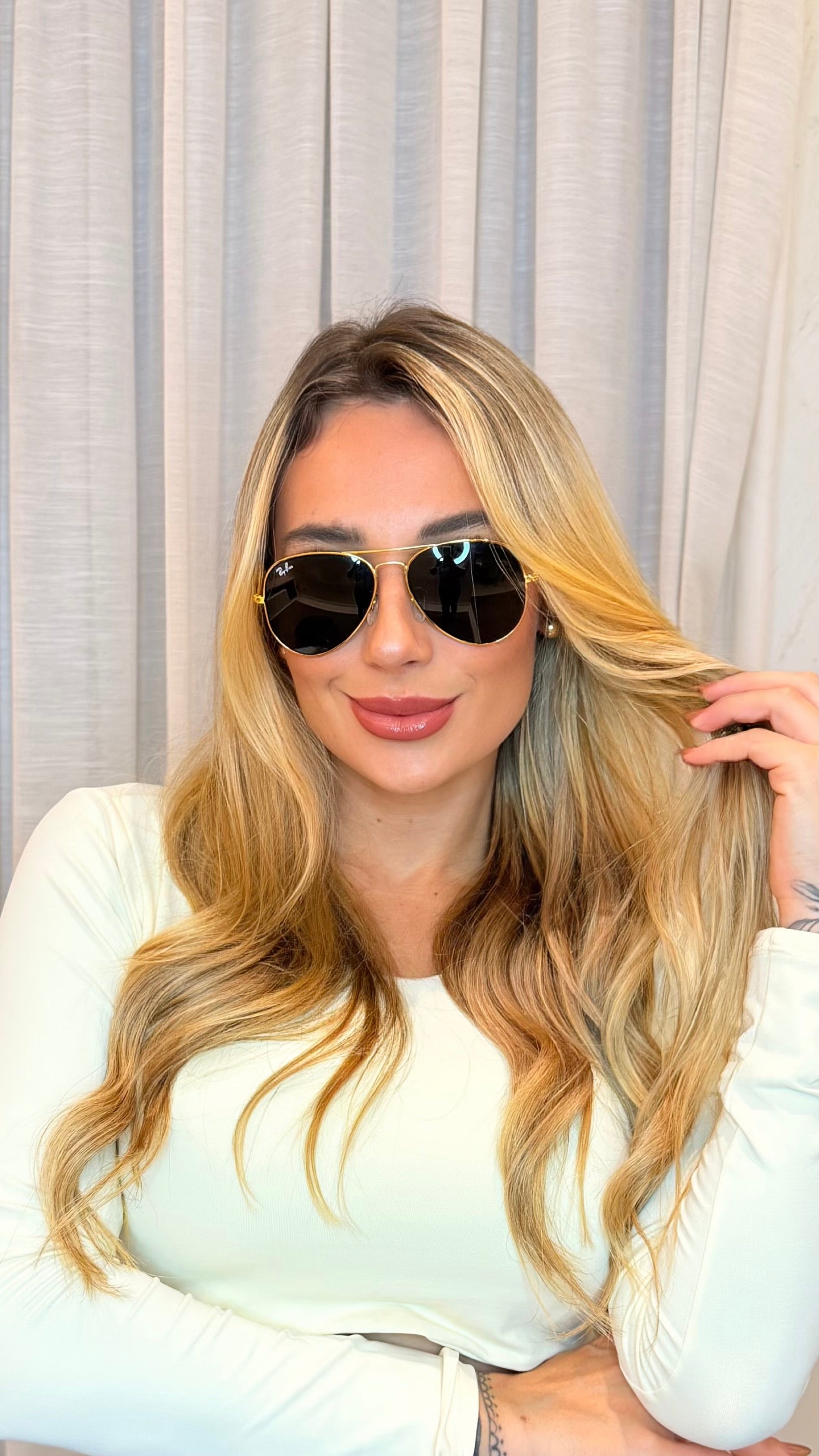 Óculos de Sol Aviador Ray-Ban Dourado Lentes Escuras