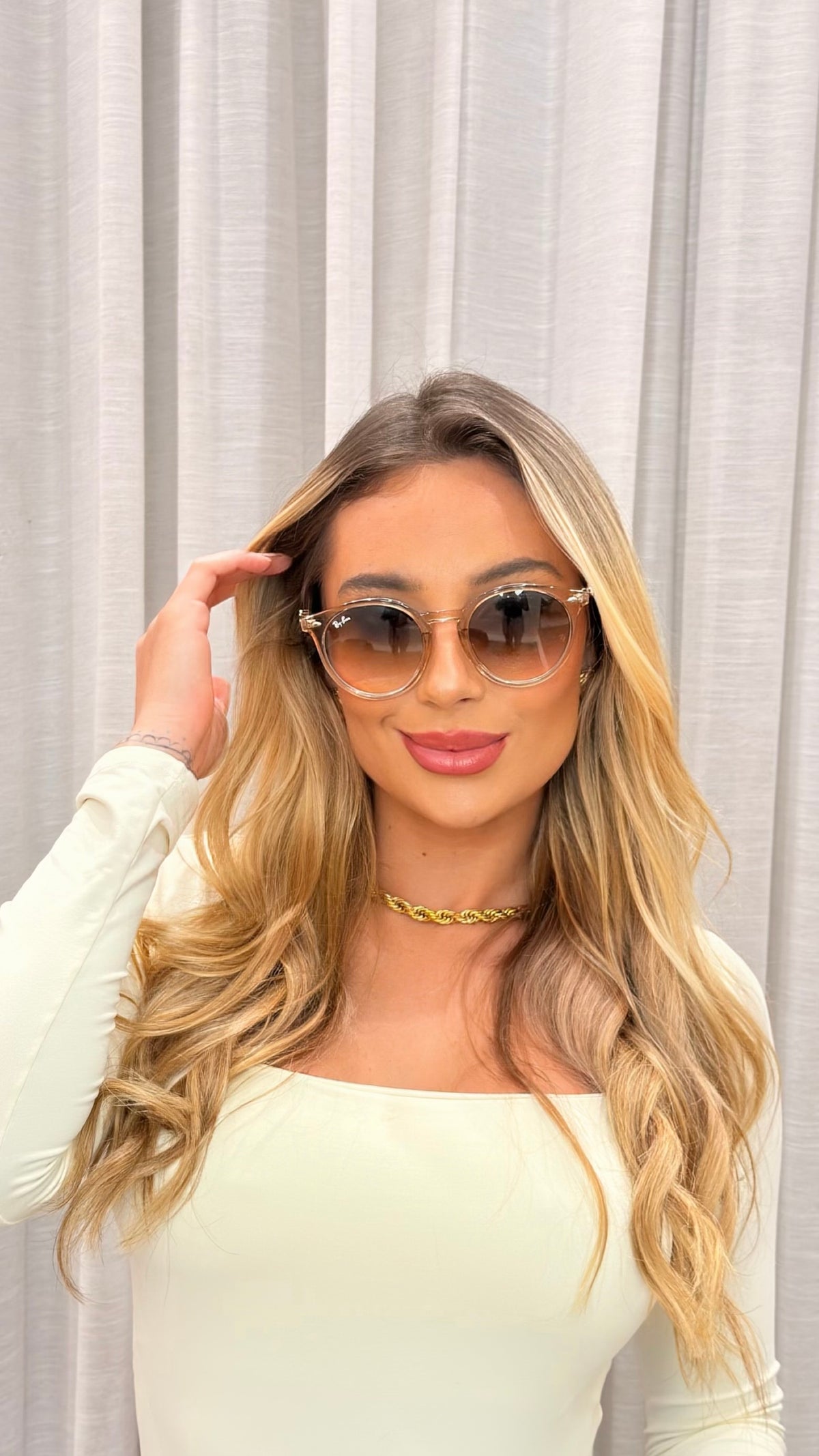 Óculos de Sol Ray-Ban Round Transparente Nude