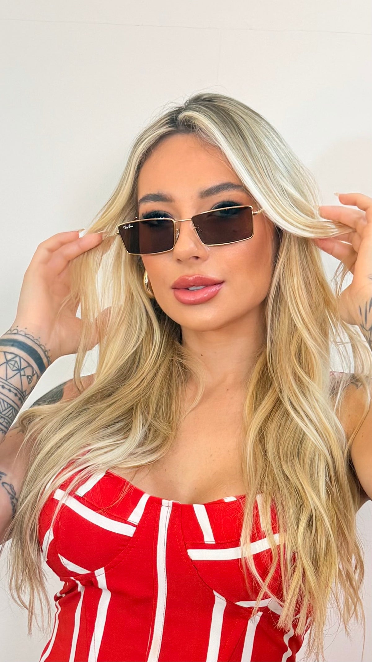 Óculos de Sol Ray-Ban Retangular Lentes Marrom