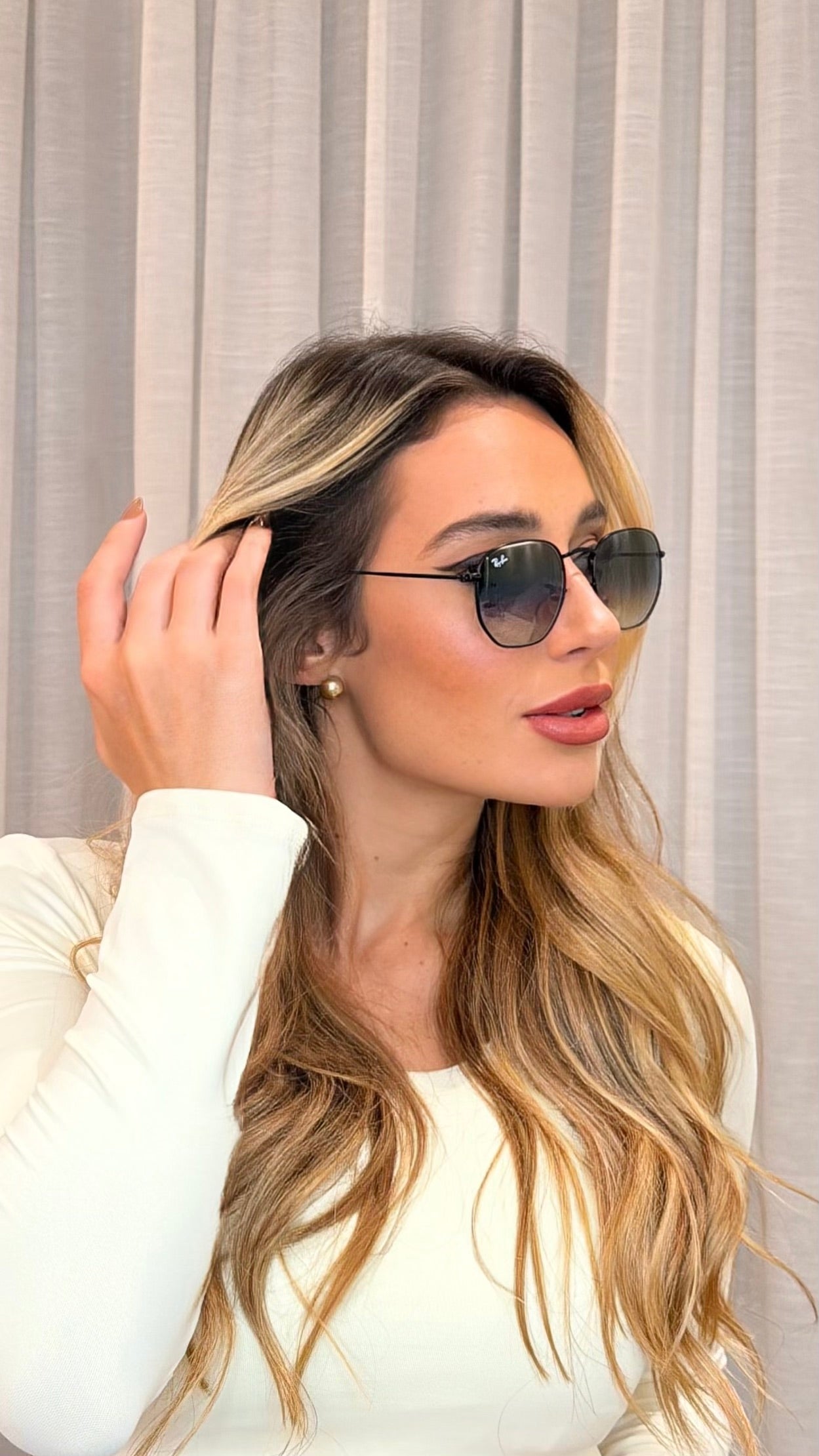 Óculos de Sol Ray-Ban Hexagonal Preto Degradê