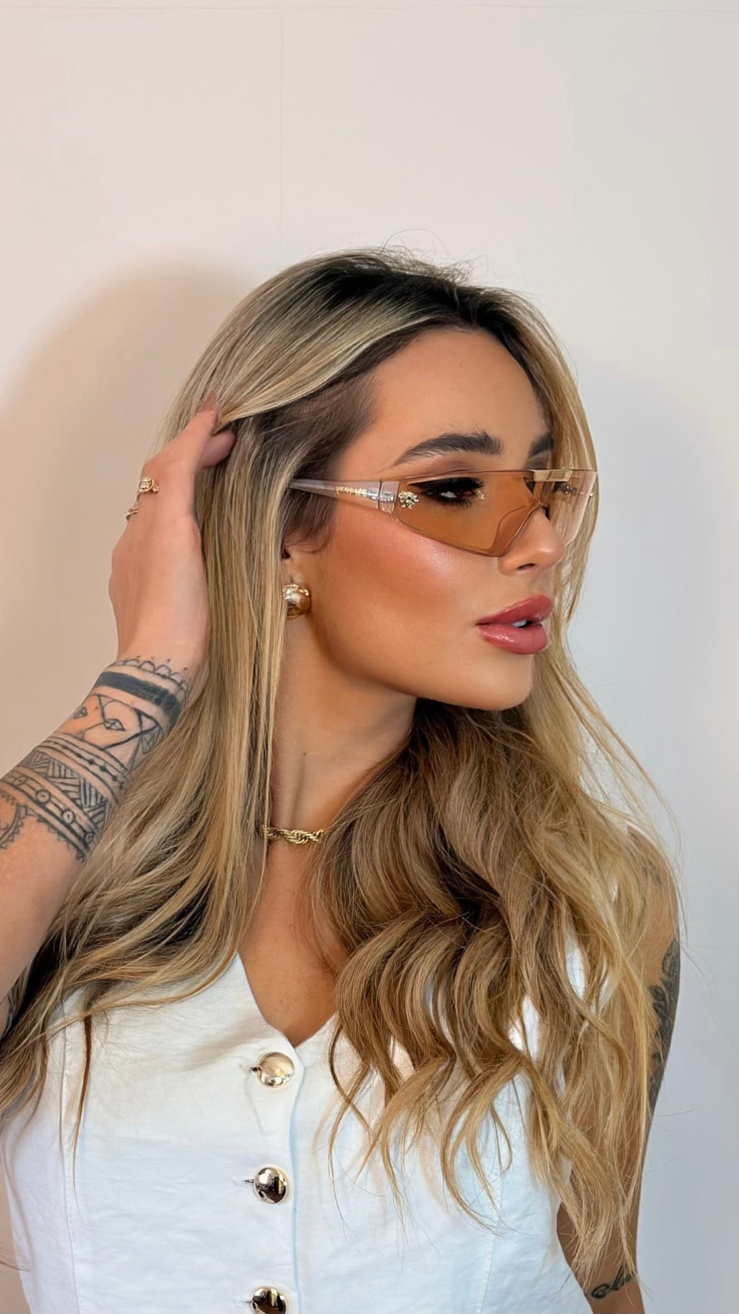 Óculos de Sol Versace Shield Dourado Espelhado
