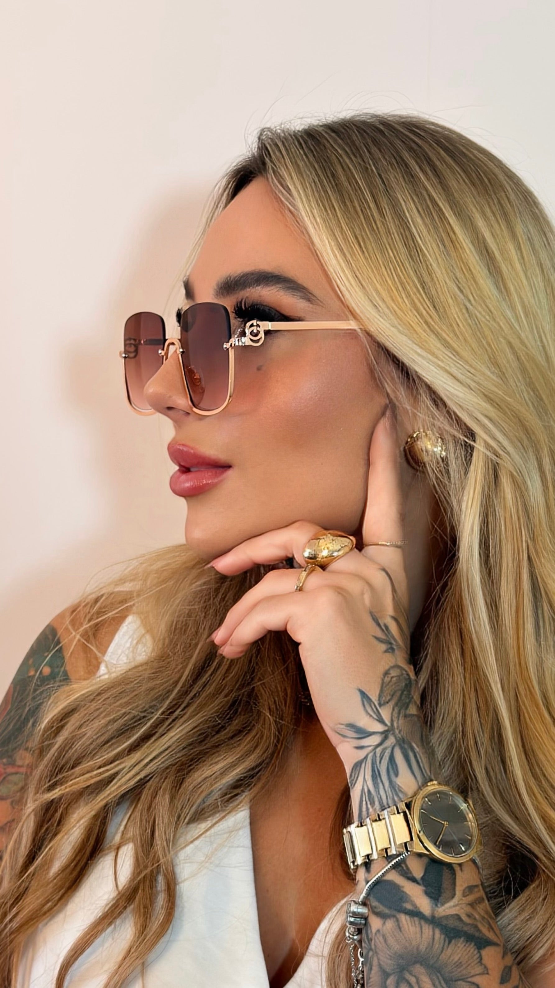 Óculos de Sol Quadrado Luxo Gucci Degradê Marrom