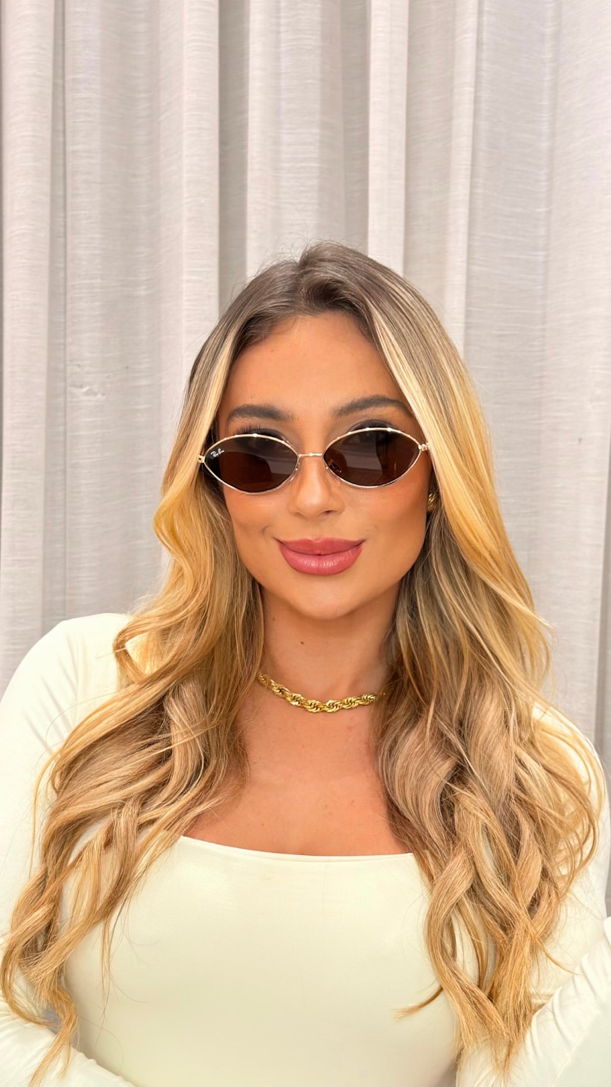 Óculos Ray-Ban Oval Dourado Lente Marrom Degradê