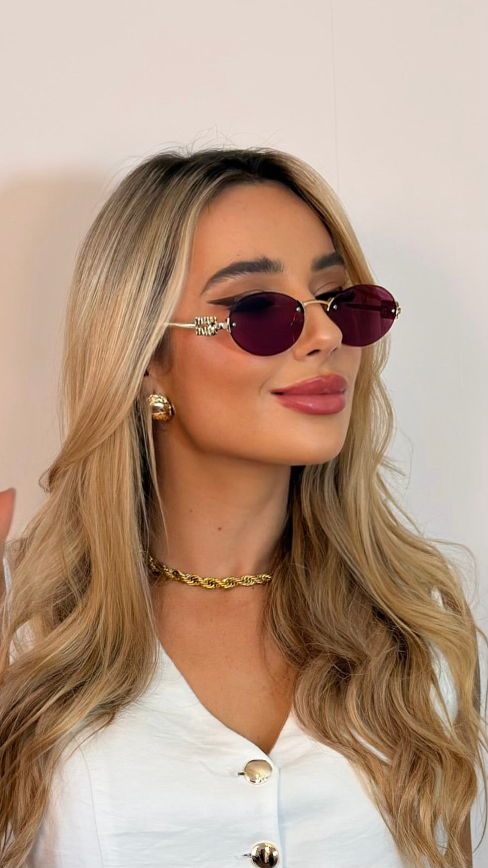 Óculos Redondo Miu Miu Lente Rosa Logo Dourado