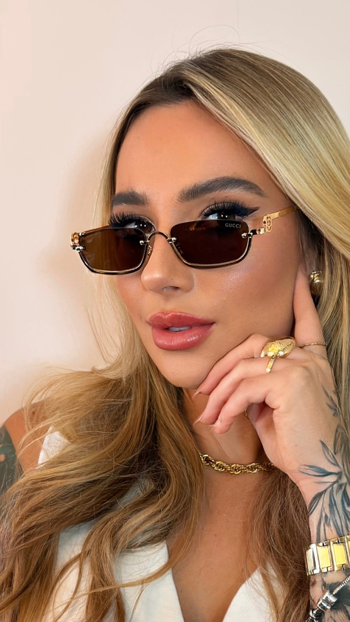 Óculos de Sol Gucci Feminino Dourado lente marrom