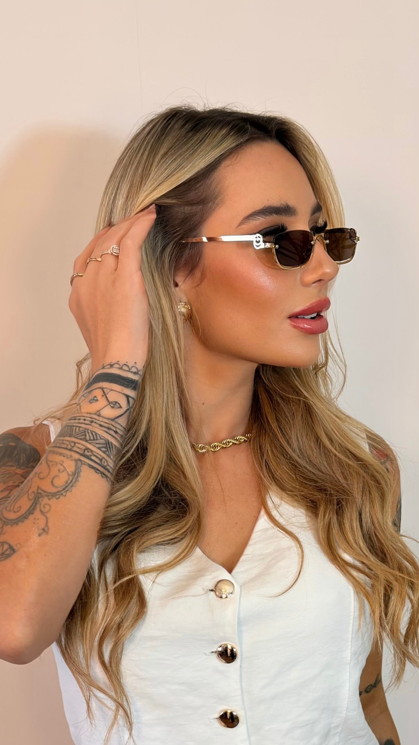 Óculos de Sol Gucci Feminino Dourado lente marrom