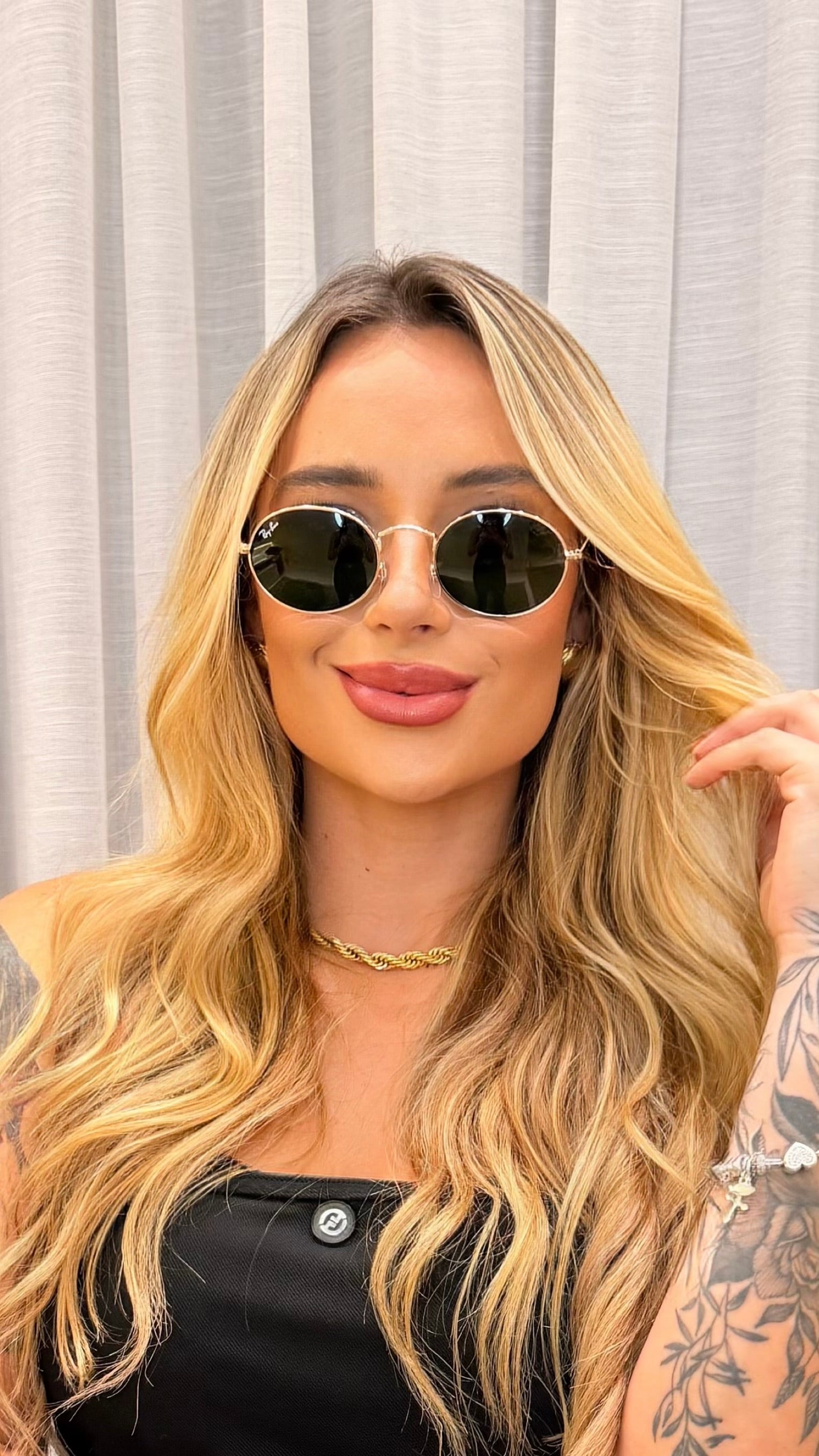 Óculos de Sol Ray-Ban Round Metal Dourado Lente Verde