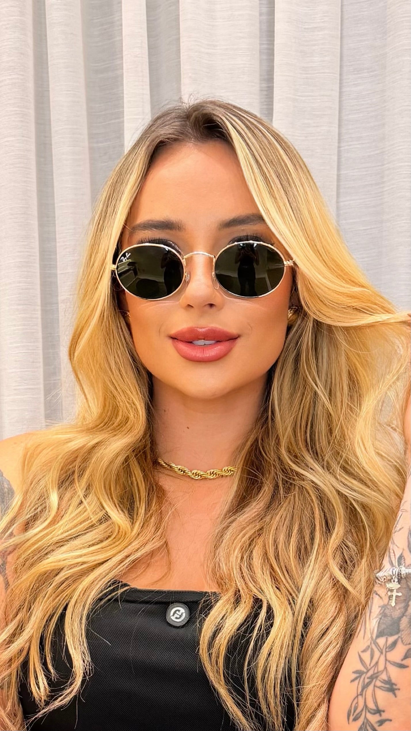 Óculos de Sol Ray-Ban Round Metal Dourado Lente Verde