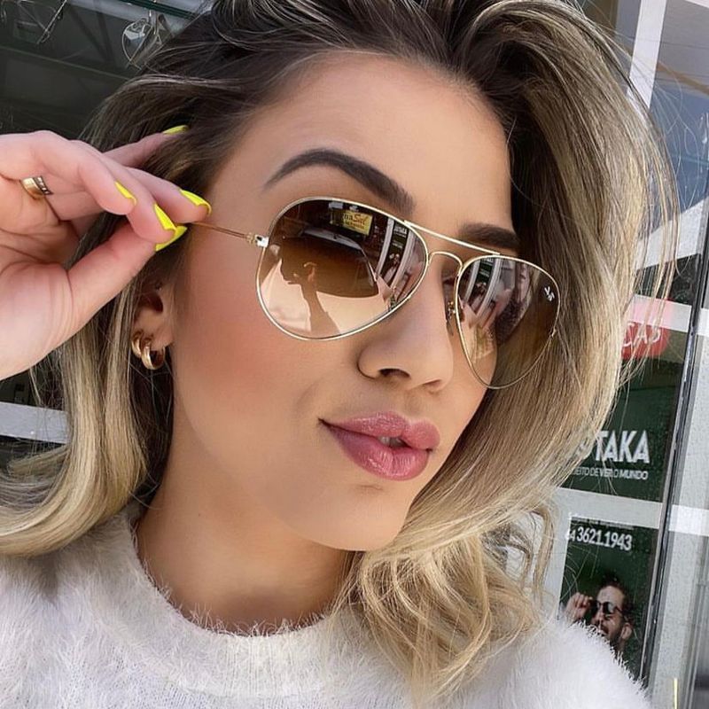 Óculos de Sol Ray-Ban Aviador dourado lente marrom degradê