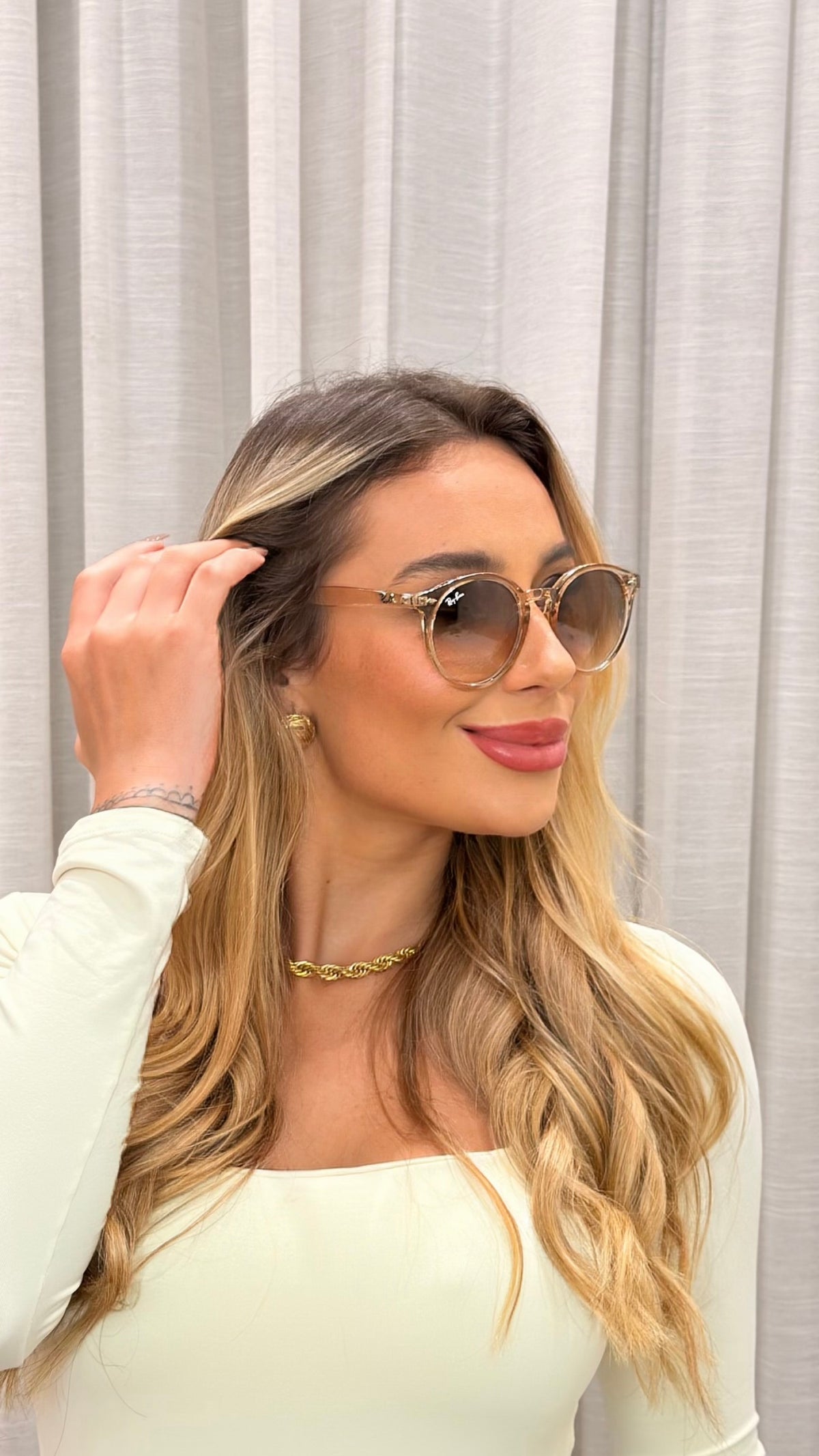 Óculos de Sol Ray-Ban Round Transparente Nude