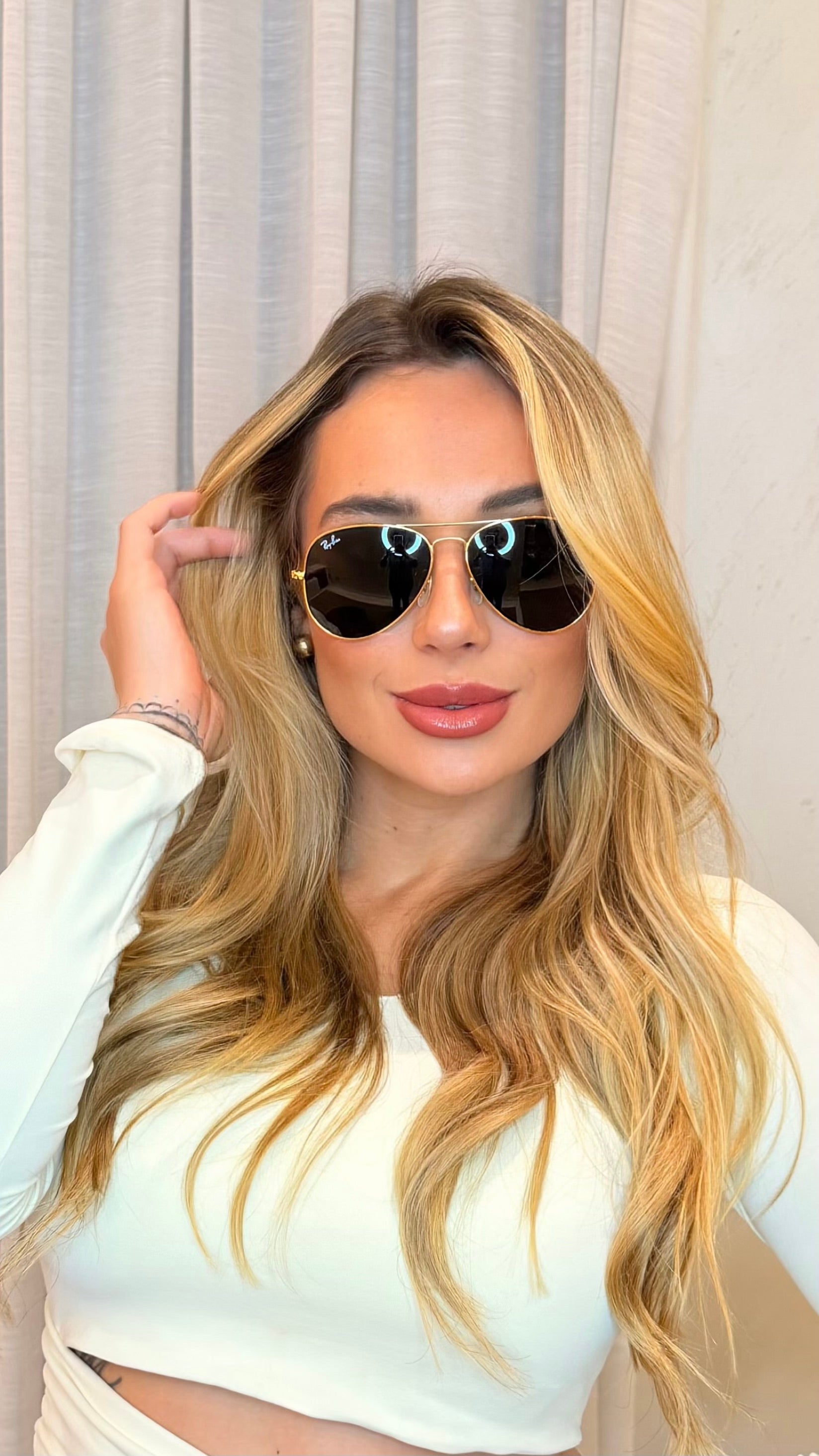 Óculos de Sol Aviador Ray-Ban Dourado Lentes Escuras
