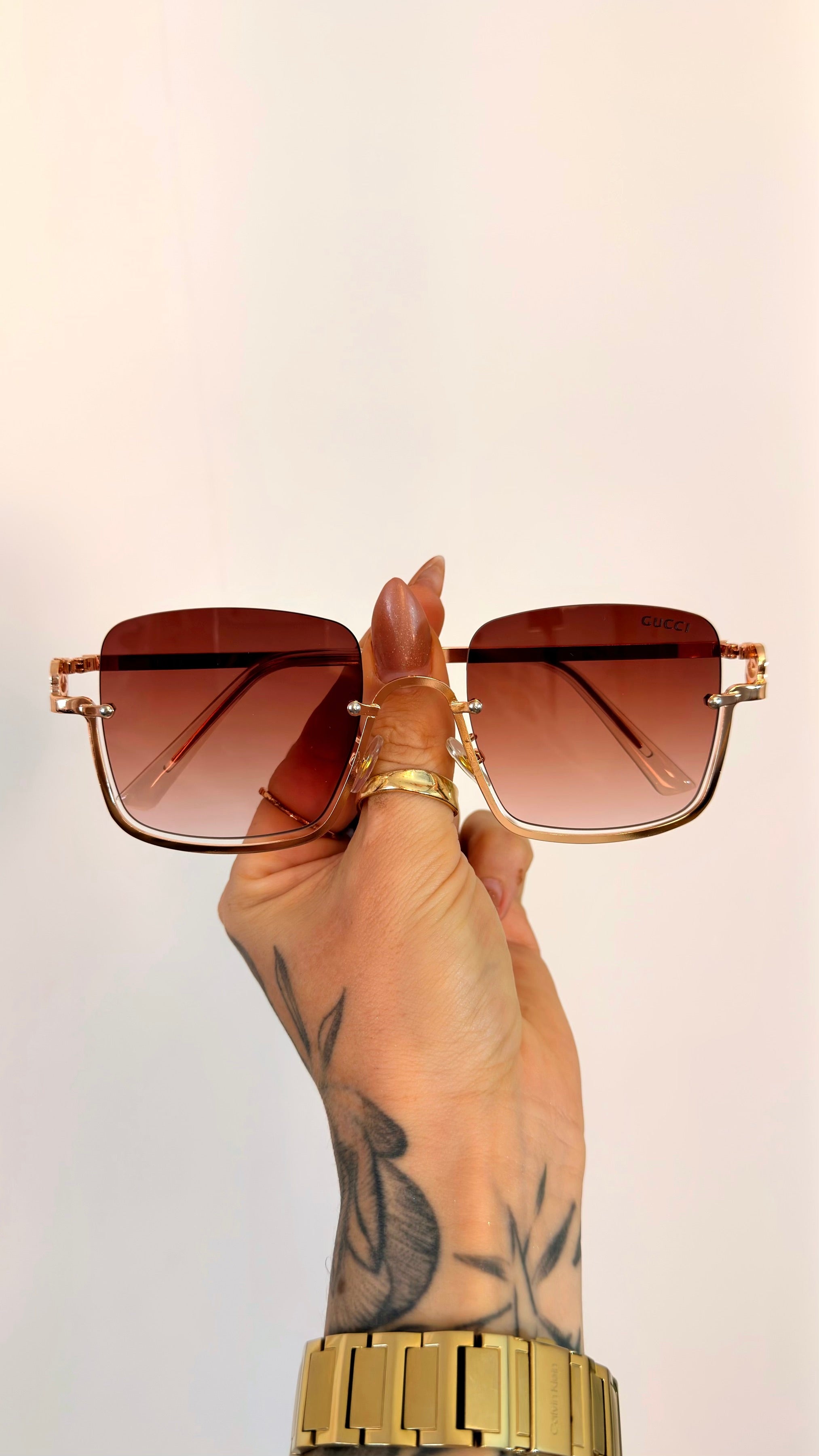 Óculos de Sol Quadrado Luxo Gucci Degradê Marrom