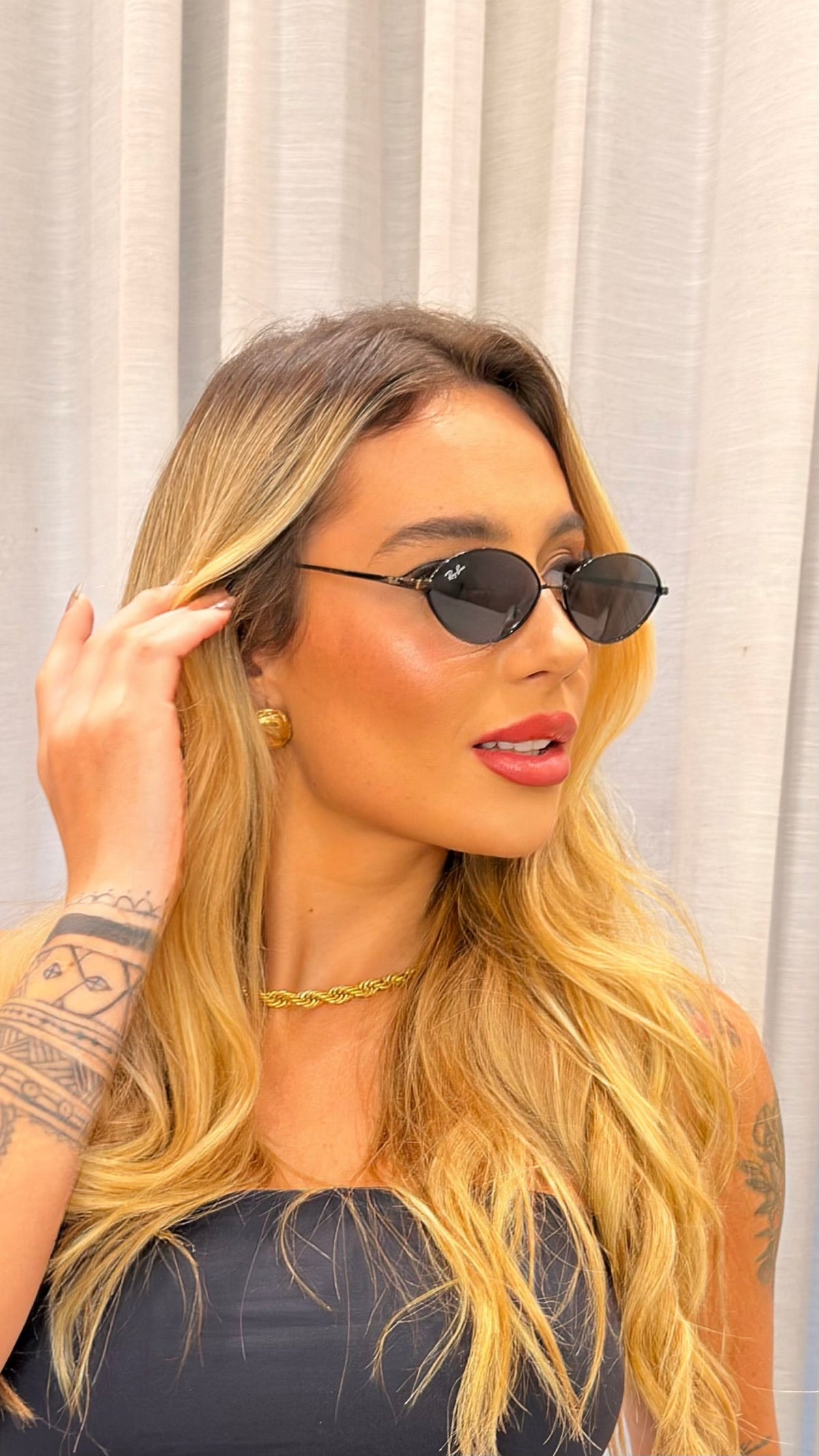 Óculos de Sol Ray-Ban Oval Slim Metal Preto