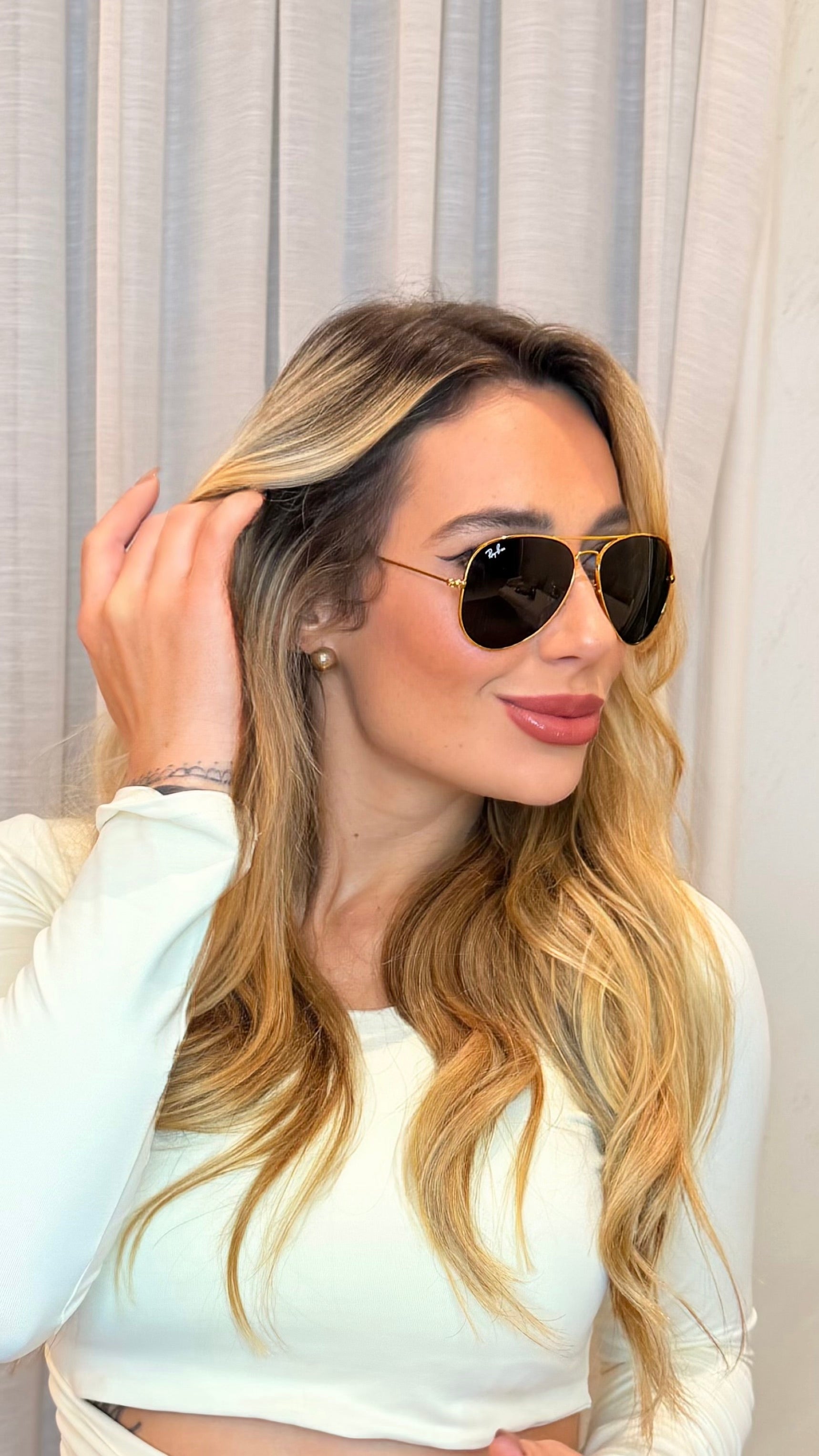 Óculos de Sol Aviador Ray-Ban Dourado Lentes Escuras