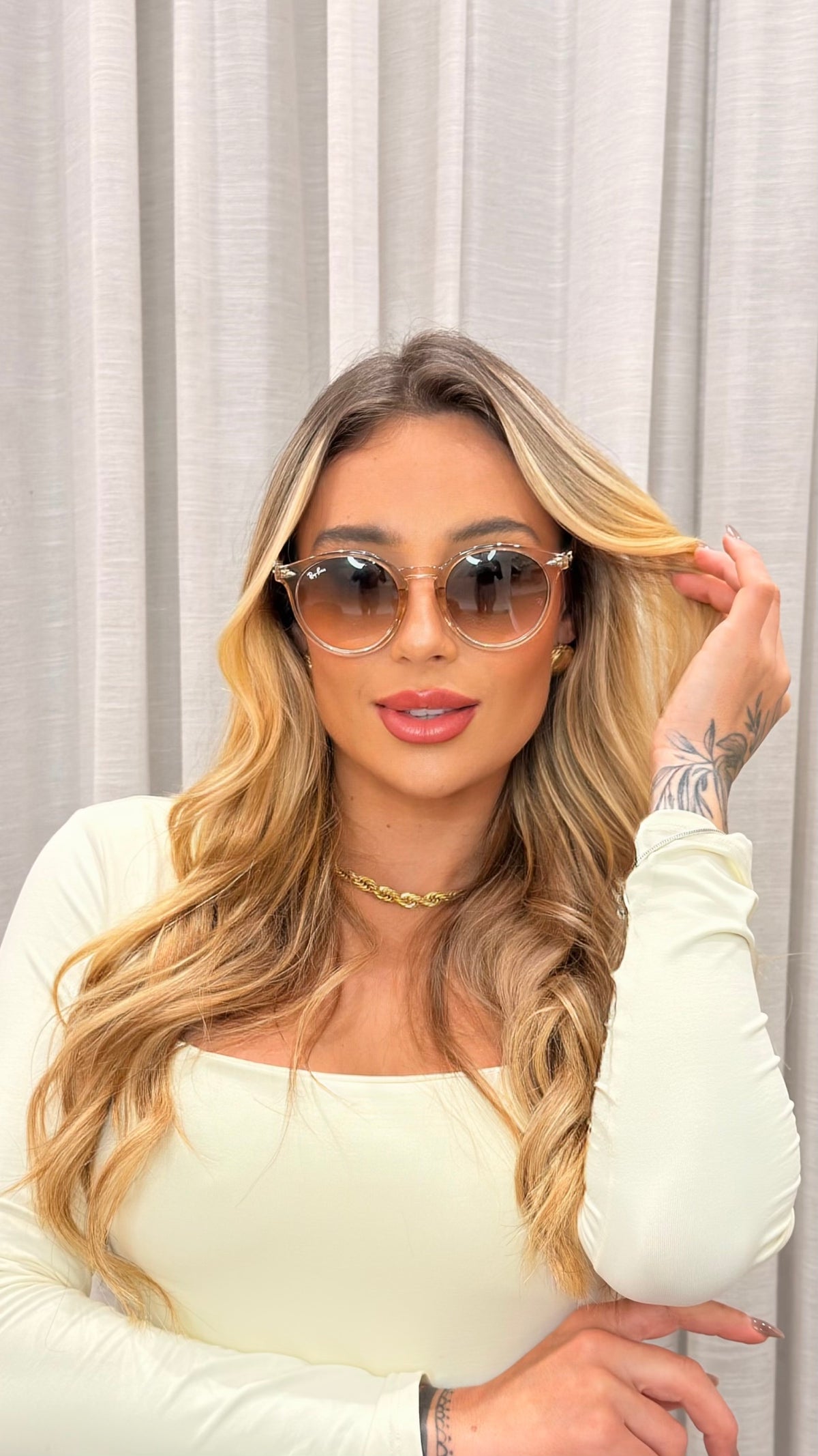 Óculos de Sol Ray-Ban Round Transparente Nude