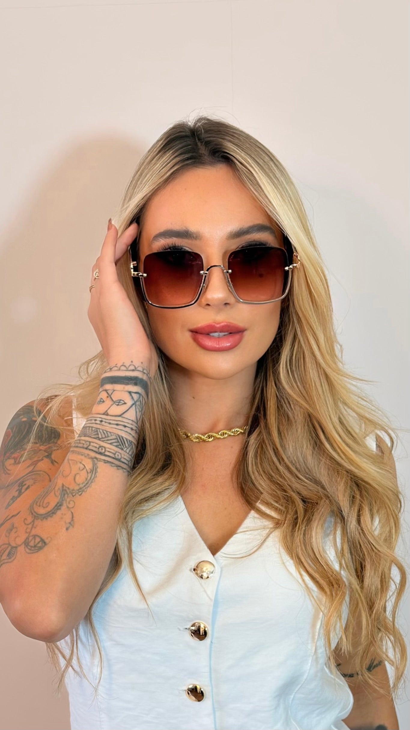 Óculos de Sol Quadrado Luxo Gucci Degradê Marrom