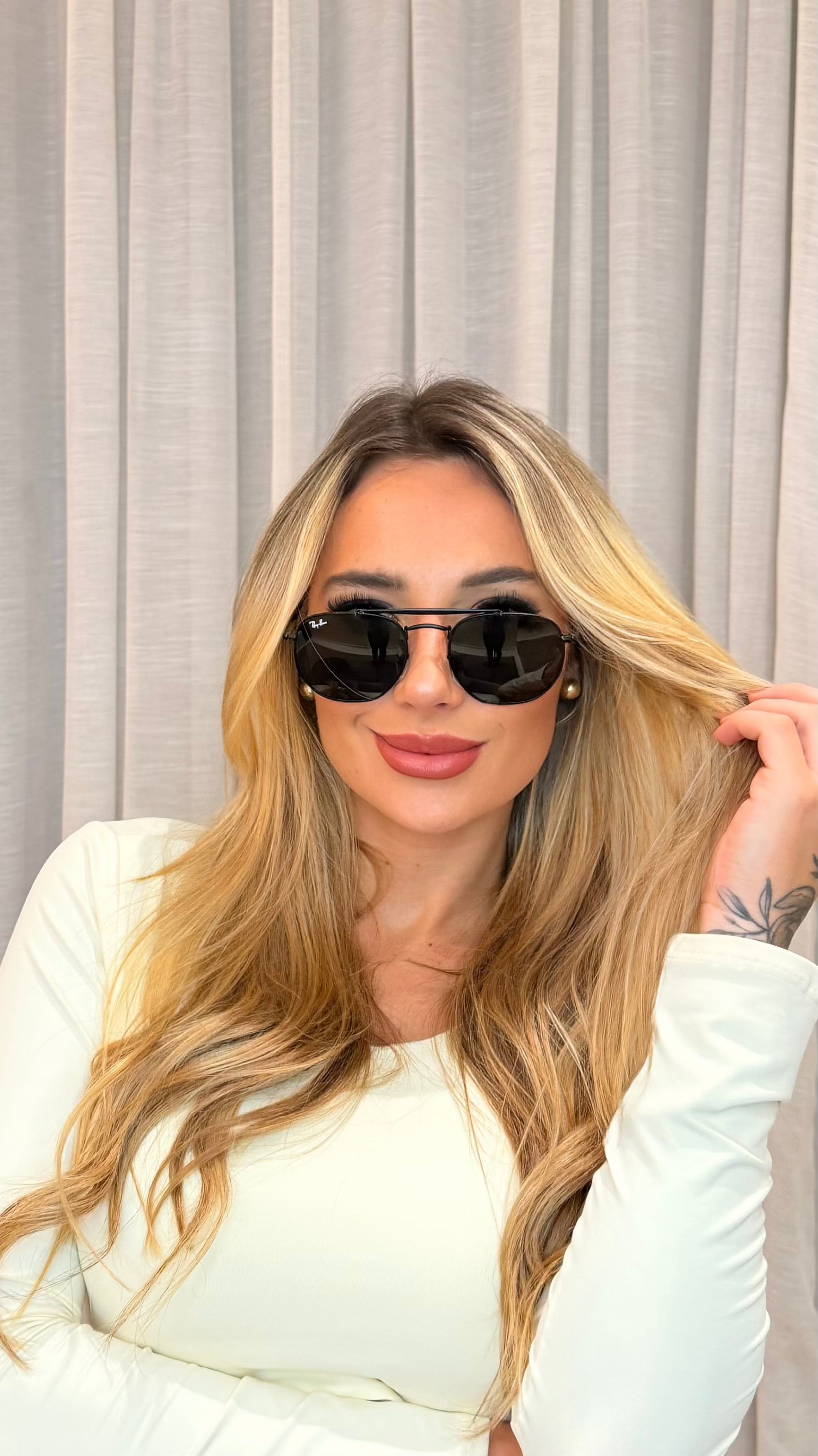 Óculos de Sol Ray-Ban Aviador Preto com Lente Verde G15