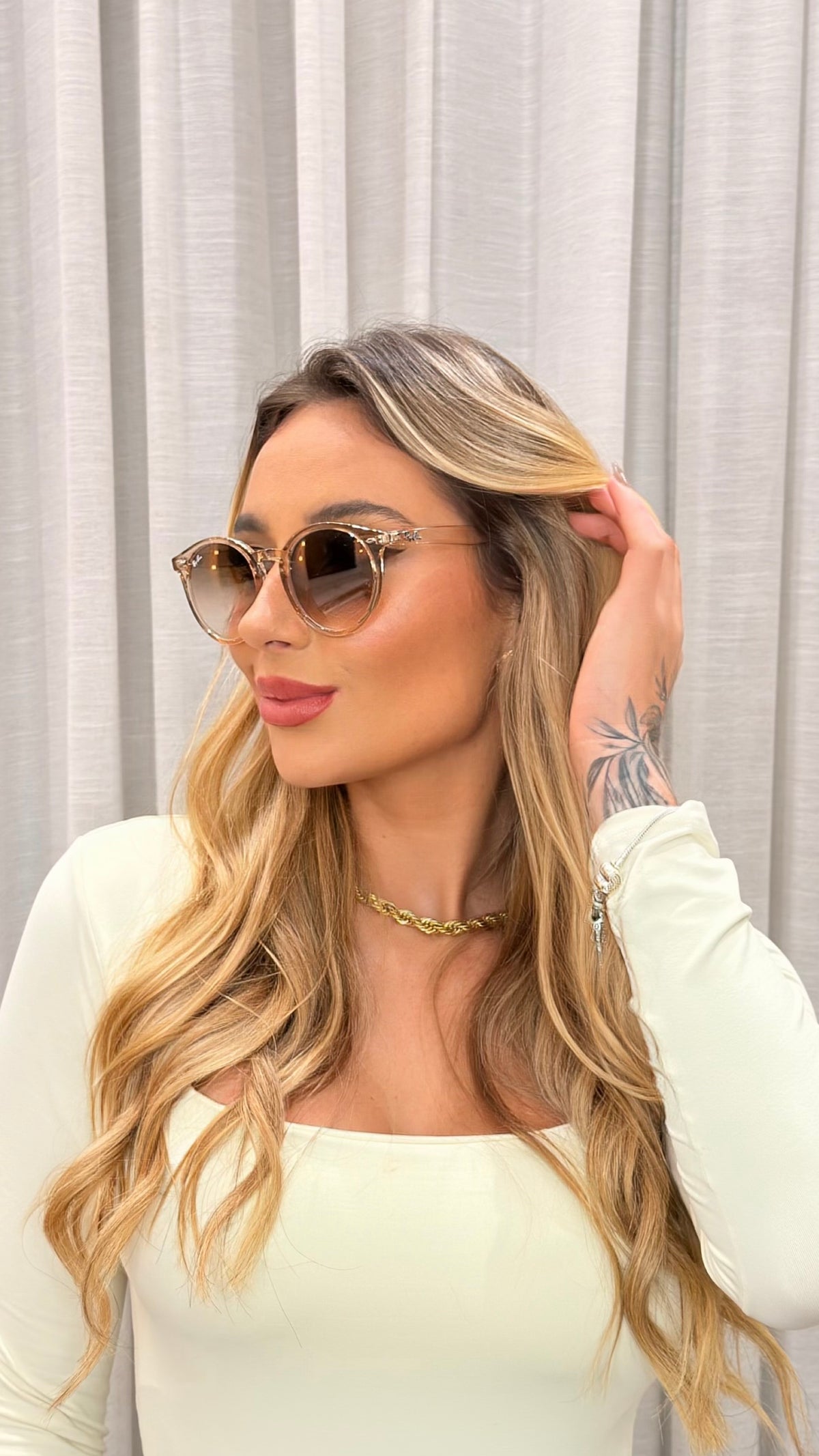 Óculos de Sol Ray-Ban Round Transparente Nude