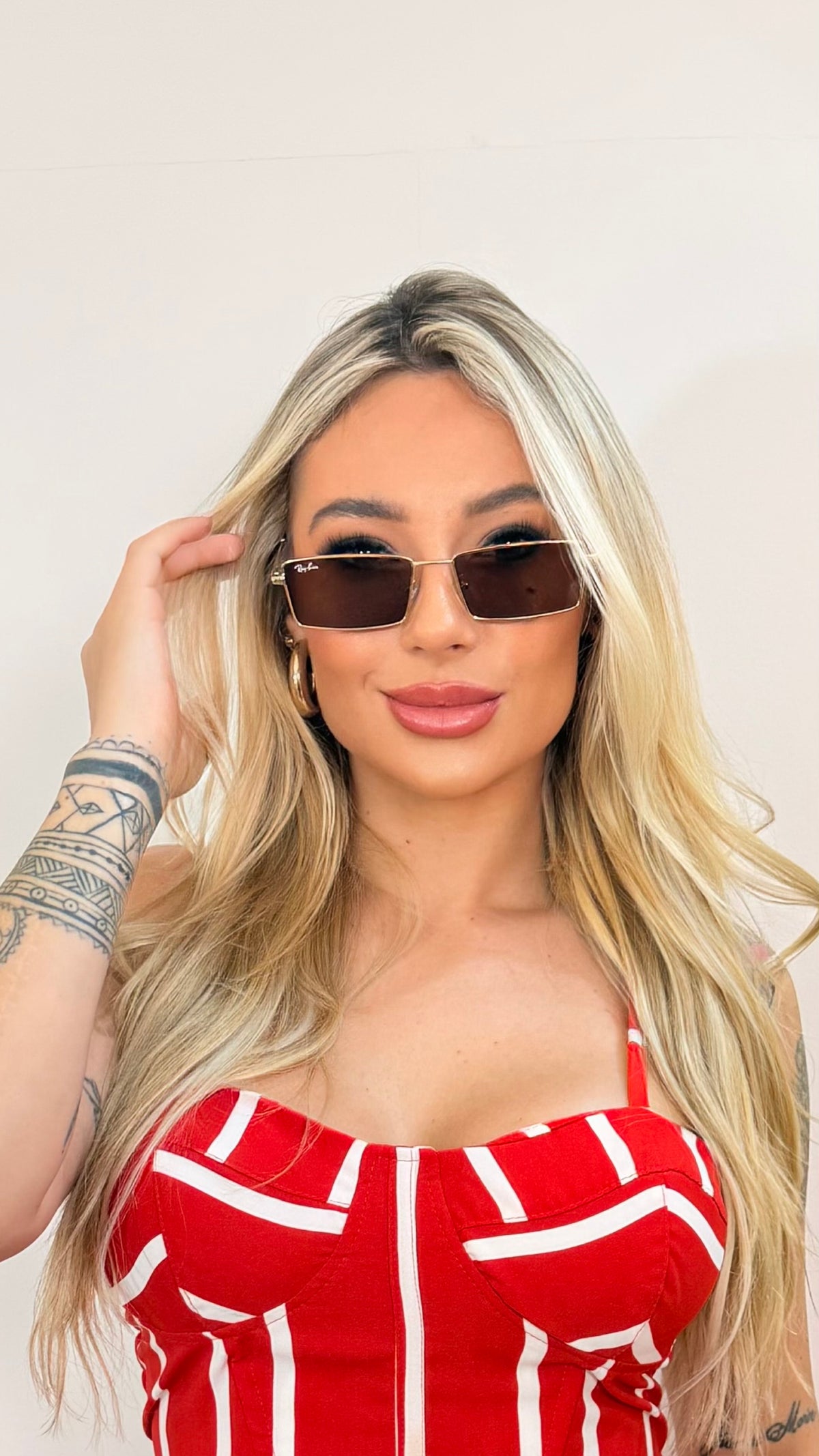 Óculos de Sol Ray-Ban Retangular Lentes Marrom