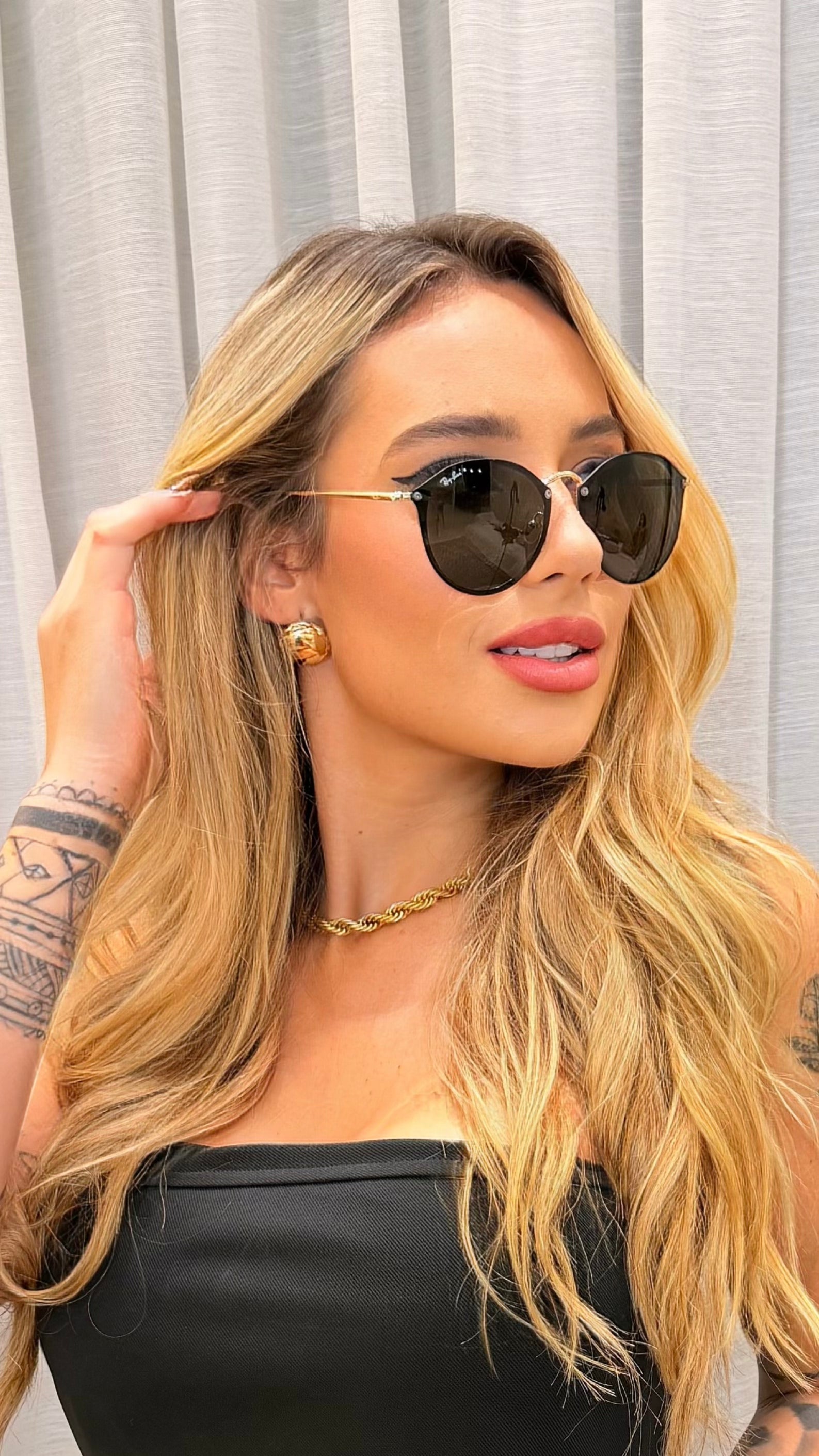 Óculos de Sol Ray-Ban Blaze Round Dourado Lente Verde Unissex