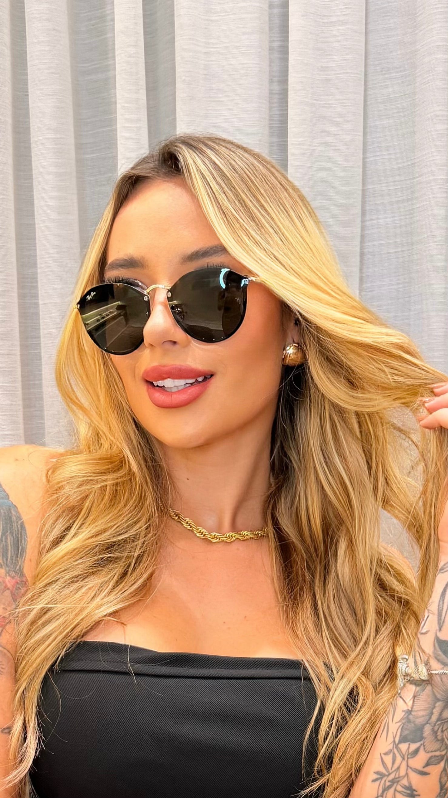 Óculos de Sol Ray-Ban Blaze Round Dourado Lente Verde Unissex