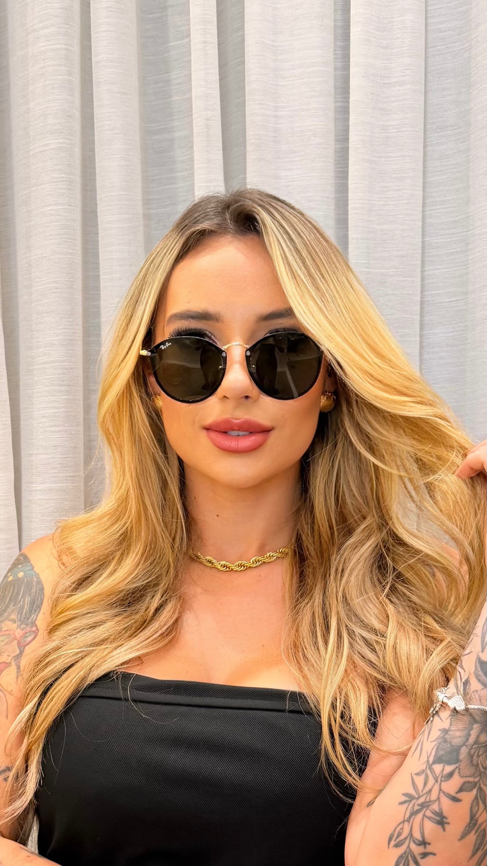 Óculos de Sol Ray-Ban Blaze Round Dourado Lente Verde Unissex