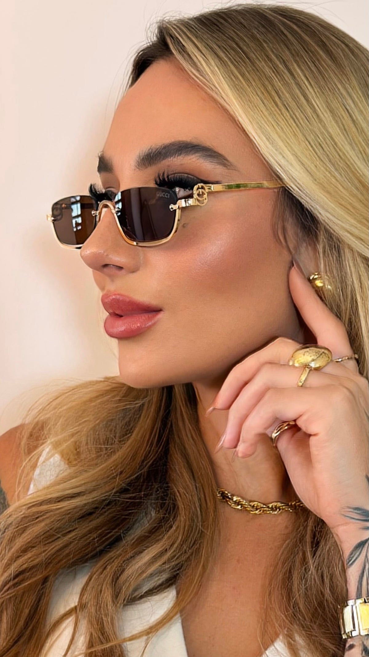 Óculos de Sol Gucci Feminino Dourado lente marrom