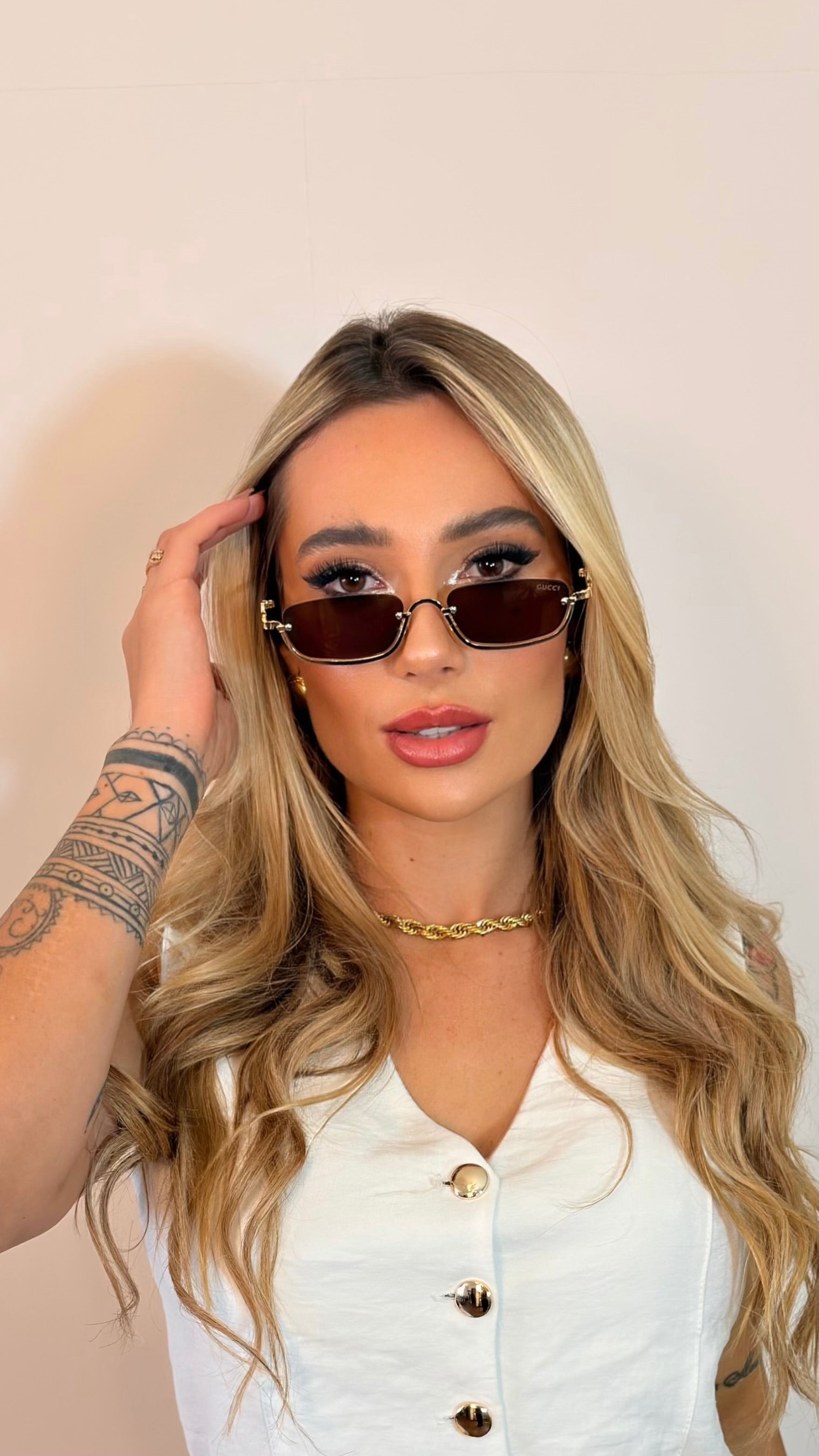 Óculos de Sol Gucci Feminino Dourado lente marrom