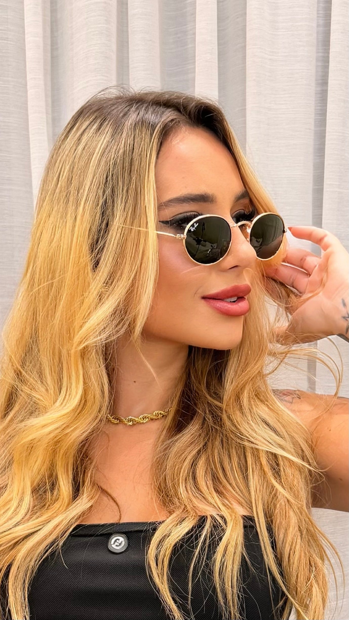 Óculos de Sol Ray-Ban Round Metal Dourado Lente Verde