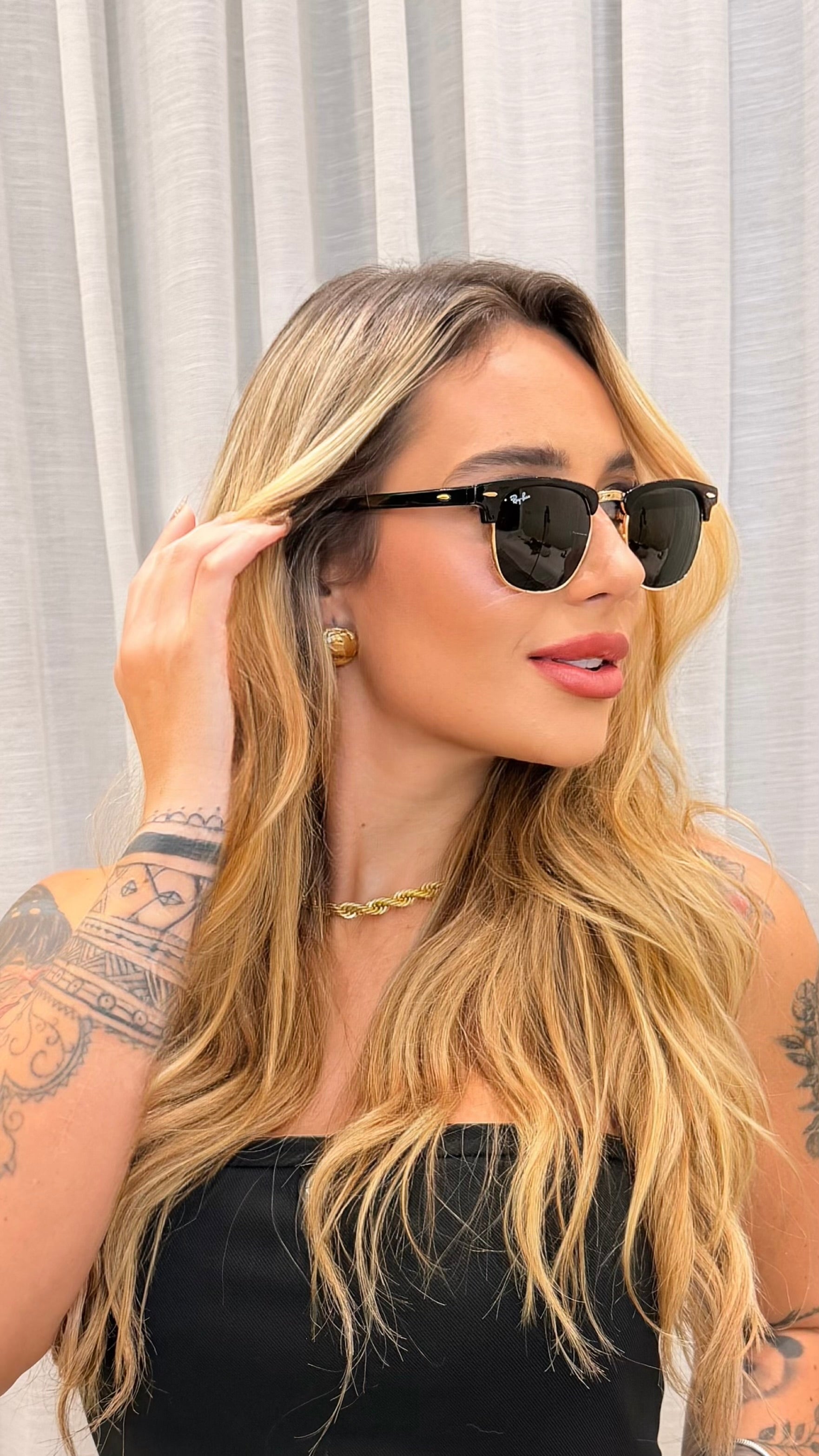 Óculos de Sol Ray-Ban Clubmaster Clássico Preto e Dourado
