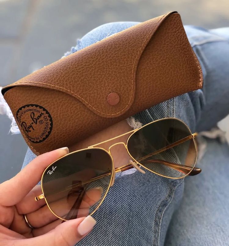 Óculos de Sol Ray-Ban Aviador dourado lente marrom degradê
