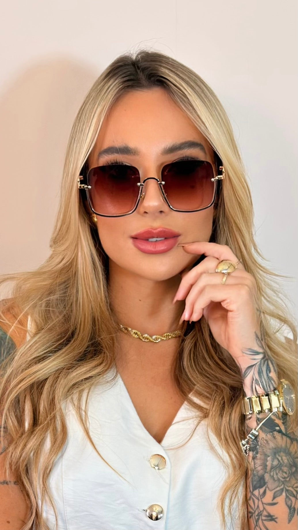 Óculos de Sol Quadrado Luxo Gucci Degradê Marrom