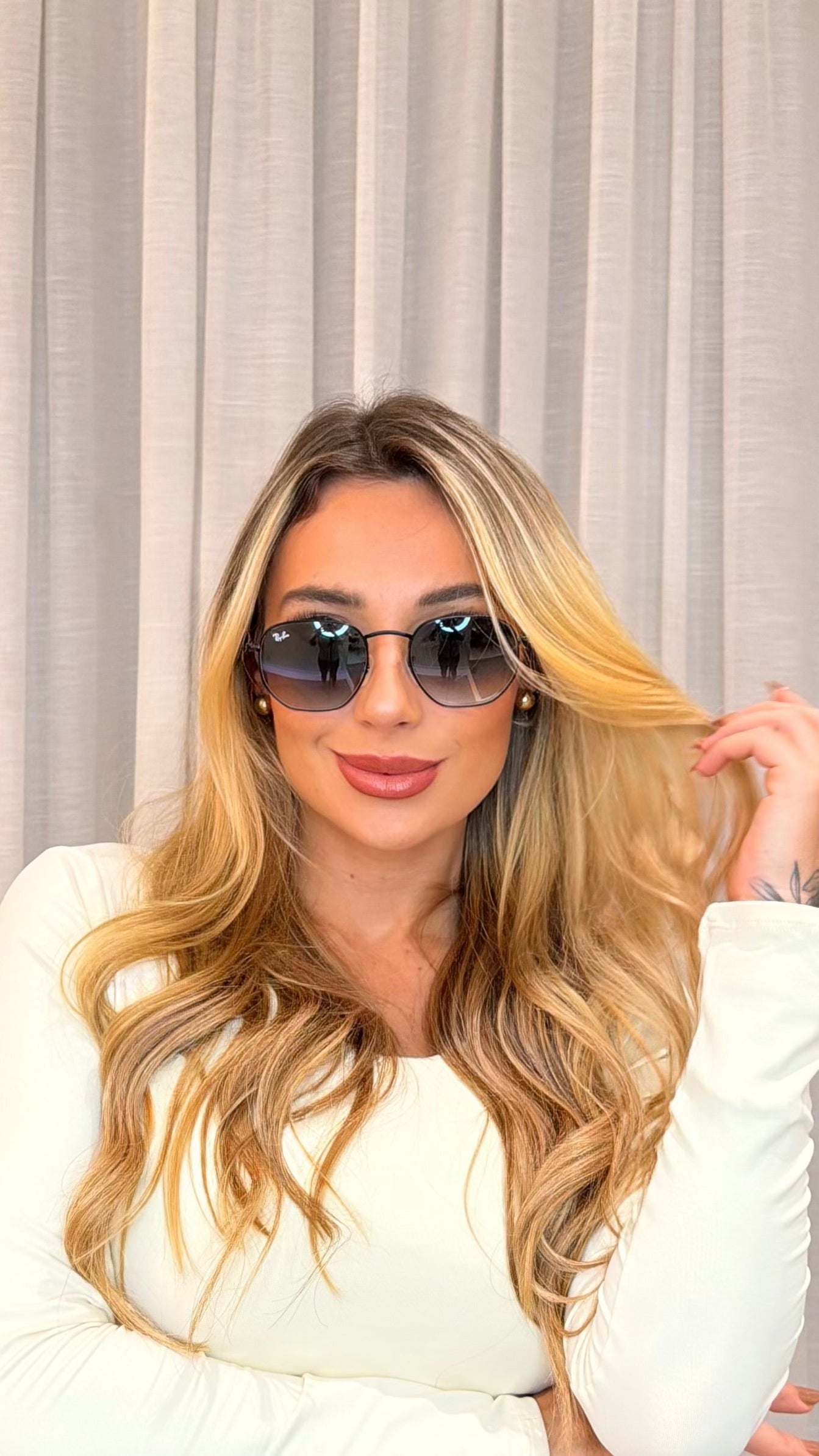 Óculos de Sol Ray-Ban Hexagonal Preto Degradê