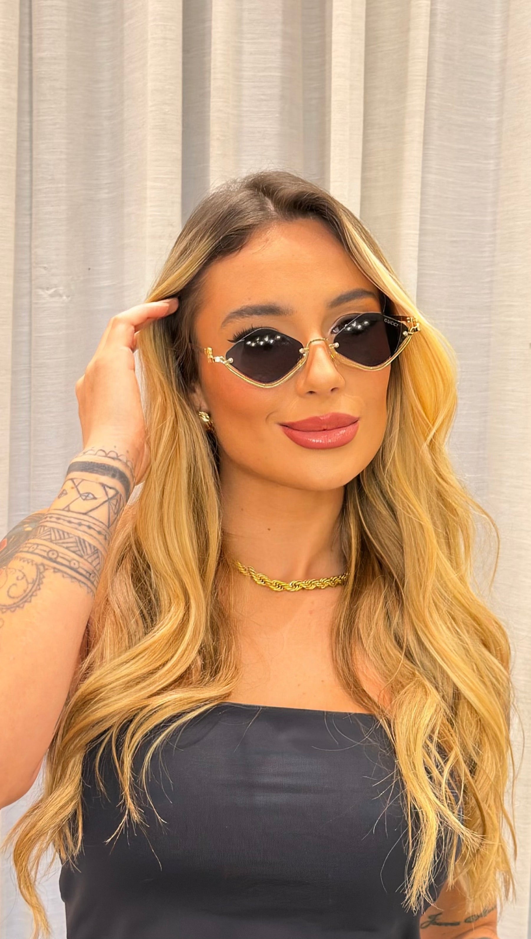 Óculos de Sol Diamante Gucci Inspired Dourado