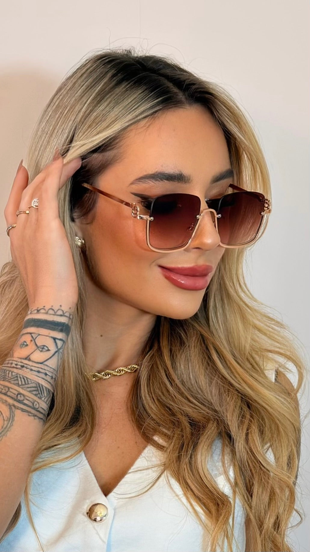 Óculos de Sol Quadrado Luxo Gucci Degradê Marrom