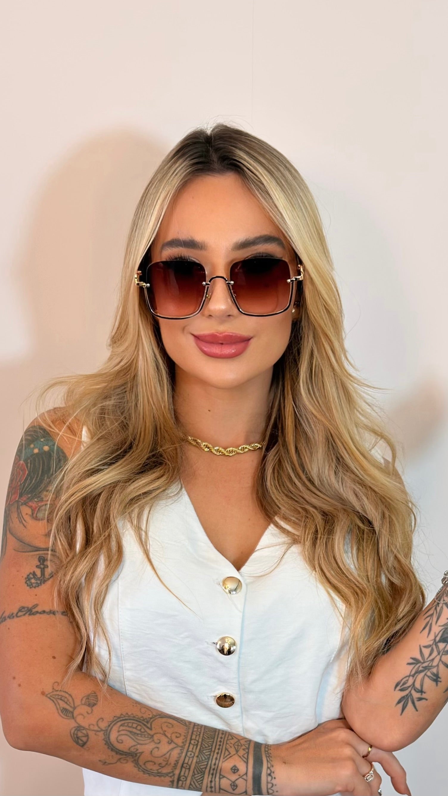Óculos de Sol Quadrado Luxo Gucci Degradê Marrom