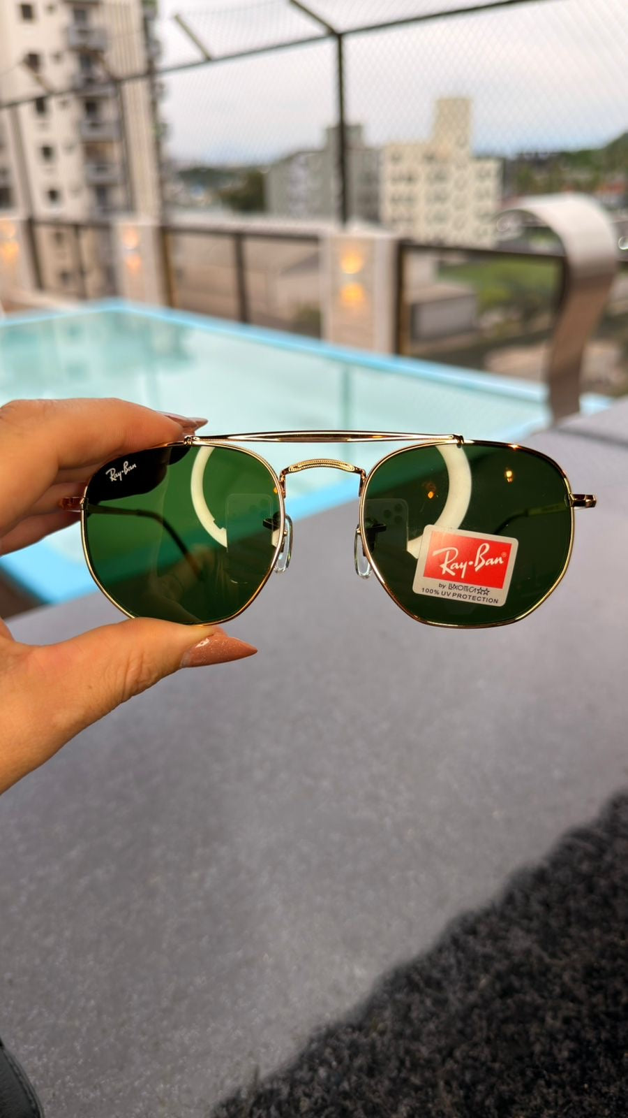 Óculos de Sol Ray-Ban Marshal Hexagonal Dourado Lente Verde