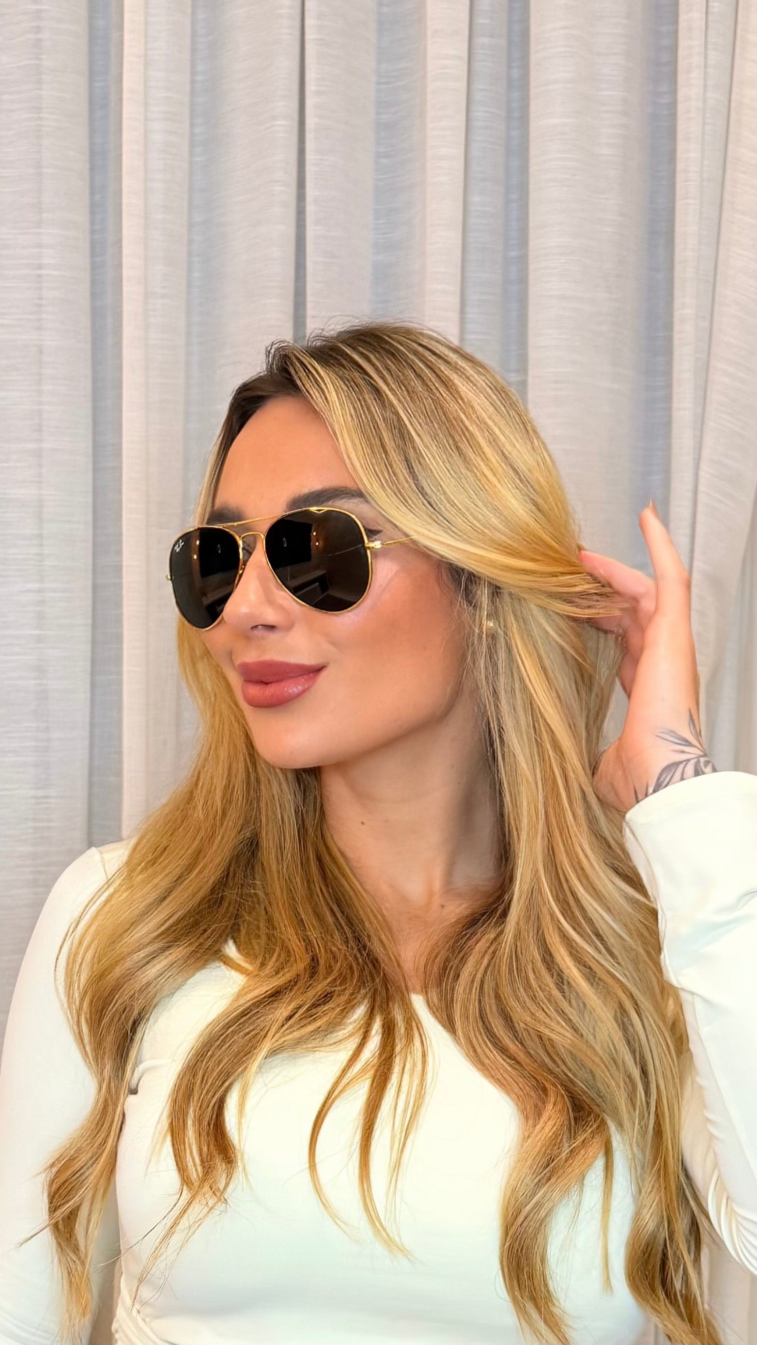 Óculos de Sol Aviador Ray-Ban Dourado Lentes Escuras